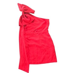 Toccin x RTR Red Dress One Shoulder Bow Mini Dress